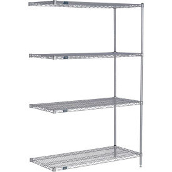 Nexel 4 Shelf, Nexelate Silver Epoxy Wire Shelving Unit, Add On, 48"W x 24"D x 74"H
