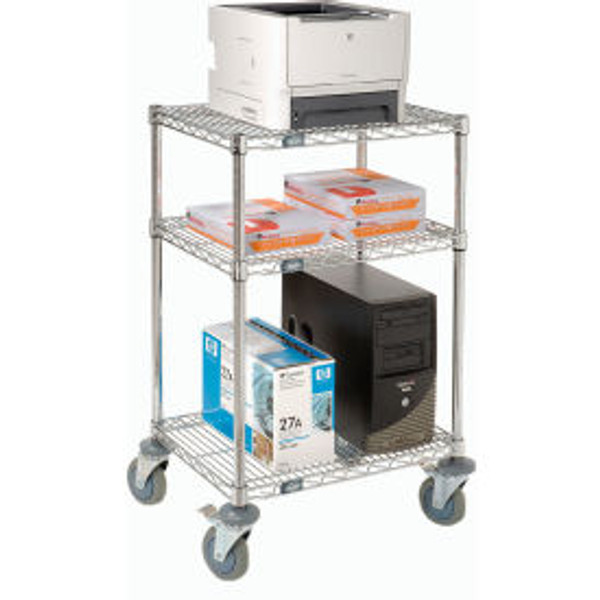 Nexel 3-Shelf Chrome Wire Shelf Mobile Printer Stand, 24"W x 18"D x 39"H