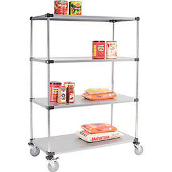 Nexel 4 Shelf Truck, Galvanized, 36"W x 24"D x 80"H, Polyurethane Casters, 2 Brakes
