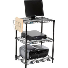 Nexel 3-Shelf Black Wire Shelf Printer Stand with Document Holder, 24"W x 18"D x 34"H