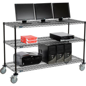 Nexel 3-Shelf Mobile Wire Computer LAN Workstation, 60"W x 24"D x 40"H, Black