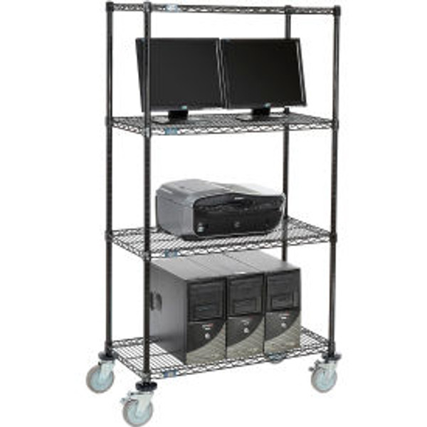 Nexel 4-Shelf Mobile Wire Computer LAN Workstation, 36"W x 18"D x 69"H, Black