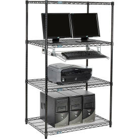 Nexel 4-Shelf Wire Computer LAN Workstation With Keyboard Tray, Black, 36"W x 24"D x 63"H