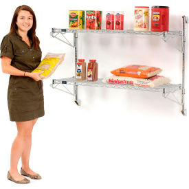 Nexel Chrome Adjustable Wall Mount Wire Shelving, 2 Shelf, Starter, 60"Wx14"Dx34"H