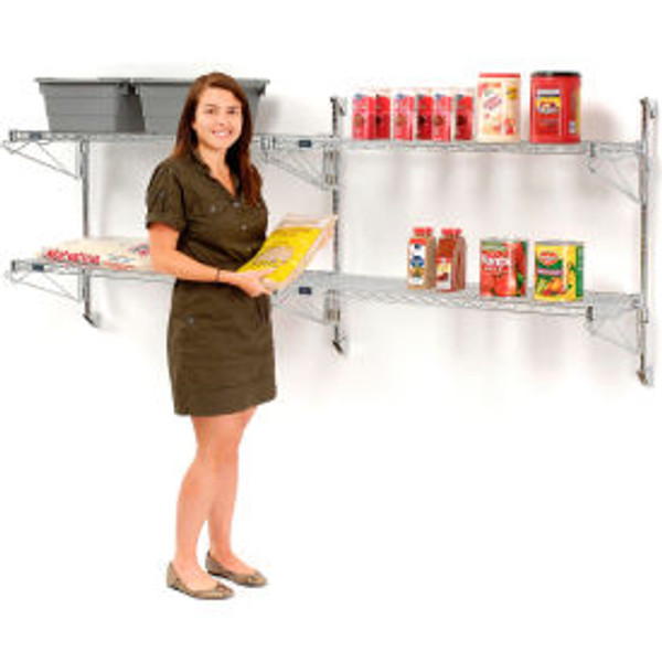Nexel Chrome Adjustable Wall Mount Wire Shelving, 2 Shelf, Add On, 54"Wx24"Dx34"H