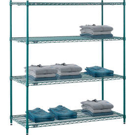 Nexel 4 Shelf, Poly-Green Wire Shelving Unit, Starter, 54"W x 24"D x 63"H