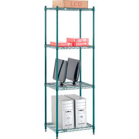 Nexel 4 Shelf, Poly-Green Wire Shelving Unit, Starter, 24"W x 18"D x 74"H