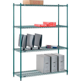 Nexel 4 Shelf, Poly-Green Wire Shelving Unit, Starter, 54"W x 18"D x 74"H