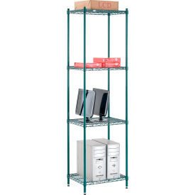 Nexel 4 Shelf, Poly-Green Wire Shelving Unit, Starter, 24"W x 14"D x 86"H
