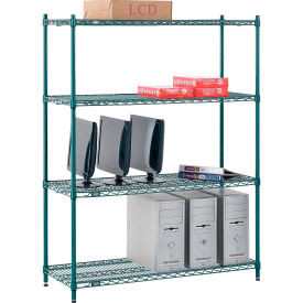 Nexel 4 Shelf, Poly-Green Wire Shelving Unit, Starter, 48"W x 14"D x 63"H