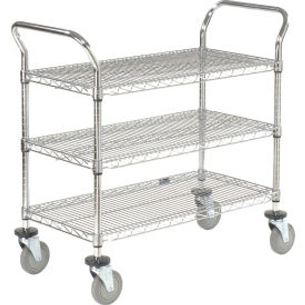 Nexel Chrome Utility Cart w/3 Shelves & Poly Casters, 1200 lb. Capacity, 42"L x 18"W x 39"H