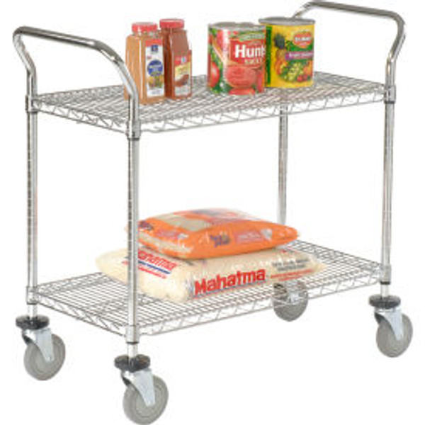 Nexel Chrome Utility Cart w/2 Shelves & Poly Brake Casters, 1200 lb. Cap, 42"L x 24"W x 39"H
