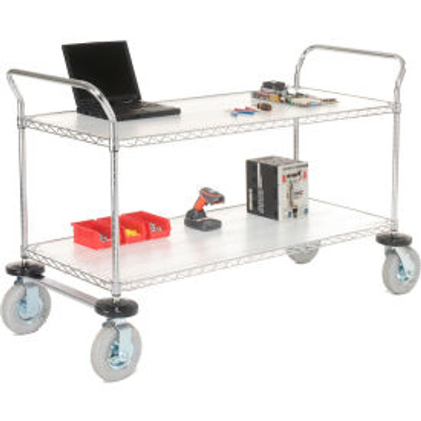 Nexel Chrome Utility Cart w/2 Shelves & Pneumatic Casters, 1200 lb. Cap, 30"L x 21"W x 42"H