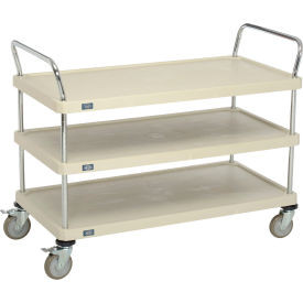 Nexel Plastic Utility Cart w/3 Shelves & Poly Brake Casters, 900 lb. Cap, 48"L x 24"W x 39"H