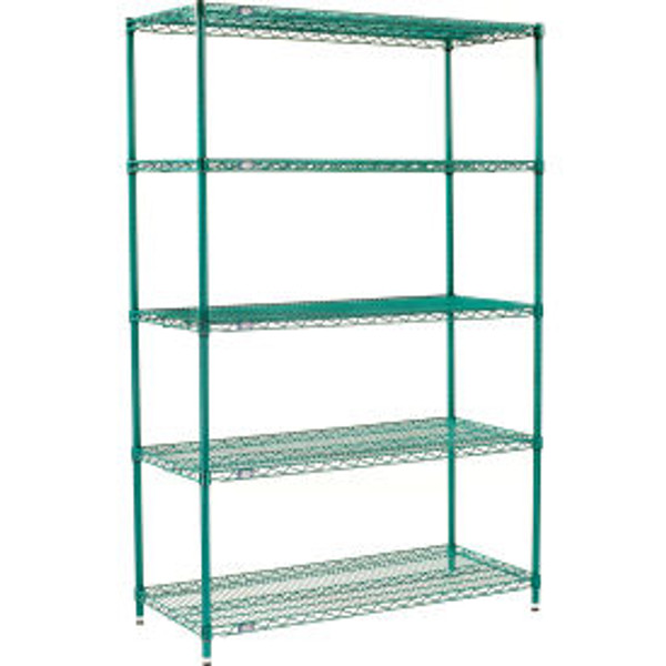 Nexel 5 Shelf, Poly-Green Wire Shelving Unit, Starter, 48"W x 24"D x 86"H