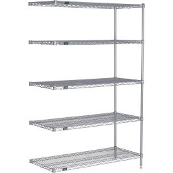 Nexel 5 Shelf, Nexelate Silver Epoxy Wire Shelving Unit, Add On, 48"W x 18"D x 86"H