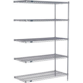 Nexel 5 Shelf, Nexelate Silver Epoxy Wire Shelving Unit, Add On, 48"W x 18"D x 63"H