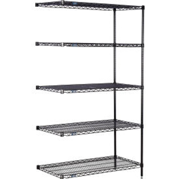 Nexel 5 Shelf, Black Epoxy Wire Shelving Unit, Add On, 24"W x 21"D x 63"H