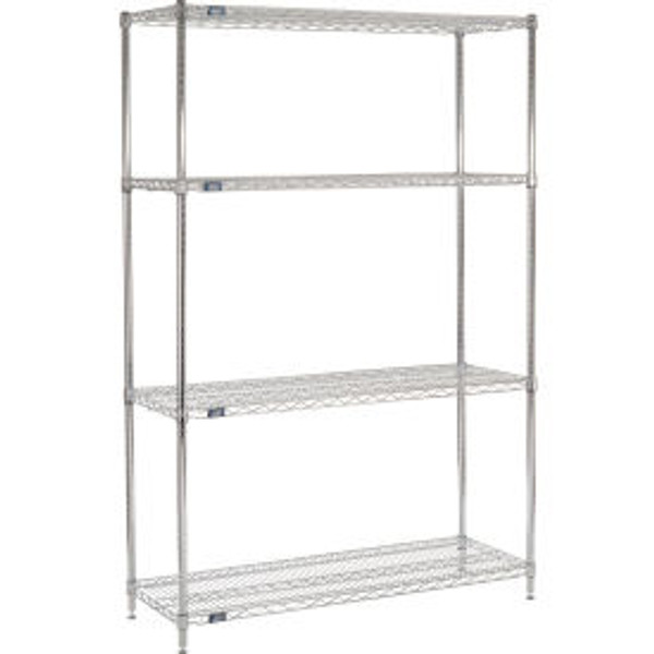 Nexel 4 Shelf, Chrome ESD Wire Shelving Unit, Starter, 24"W x 14"D x 63"H