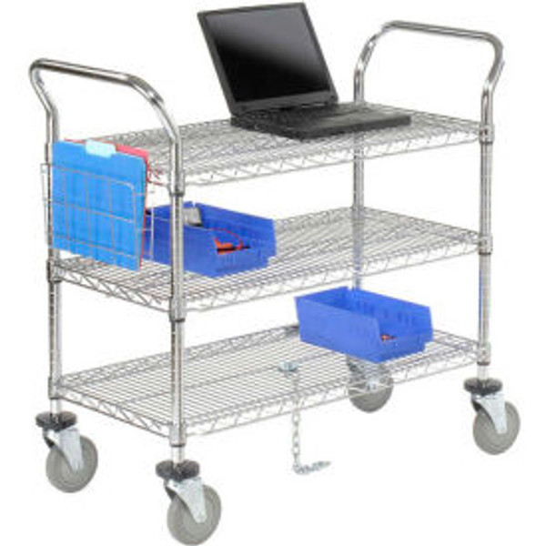 Nexel Chrome ESD Utility Cart w/3 Shelves & Polyurethane Casters, 48"L x 18"W x 39"H