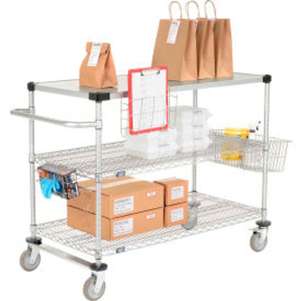 Nexel Chrome Curbside Cart w/3 Shelves & Polyurethane Casters, 36"L x 24"W x 40"H