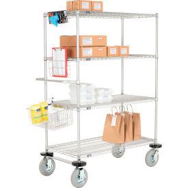 Nexel Chrome Curbside Wire Truck w/4 Shelves & Pneumatic Casters, 42"L x 24"W x 72"H