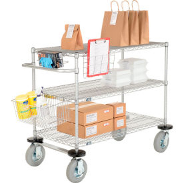 Nexel Chrome Curbside Cart w/3 Shelves & Pneumatic Casters, 54"L x 24"W x 43"H