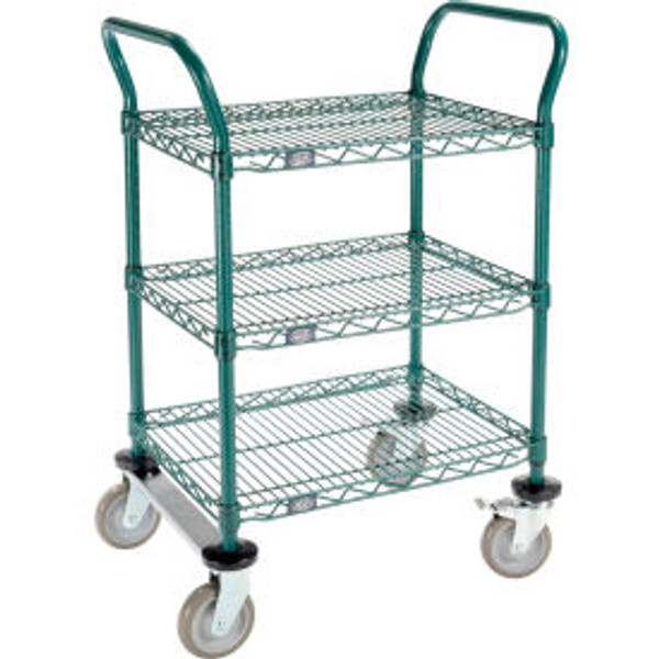 Nexel Utility Cart, 3 Shelf, Poly-Green, 24"L x 18"W x 39"H, Polyurethane Rigid Casters