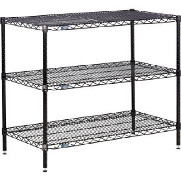 Nexel 3 Shelf, Black Epoxy Wire Shelving Unit, Starter, 60"W x 14"D x 34"H