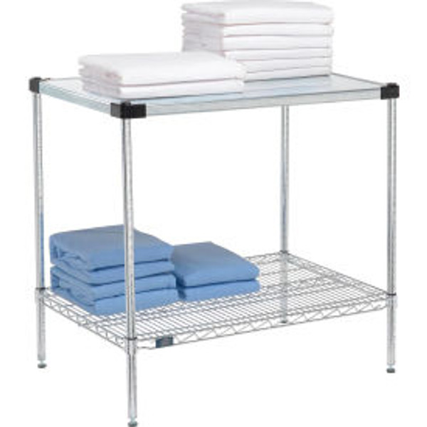 Nexel 2 Shelf, Chrome Wire Shelving Unit, Starter, 1 Solid Shelf, 36"W x 18"D x 34"H