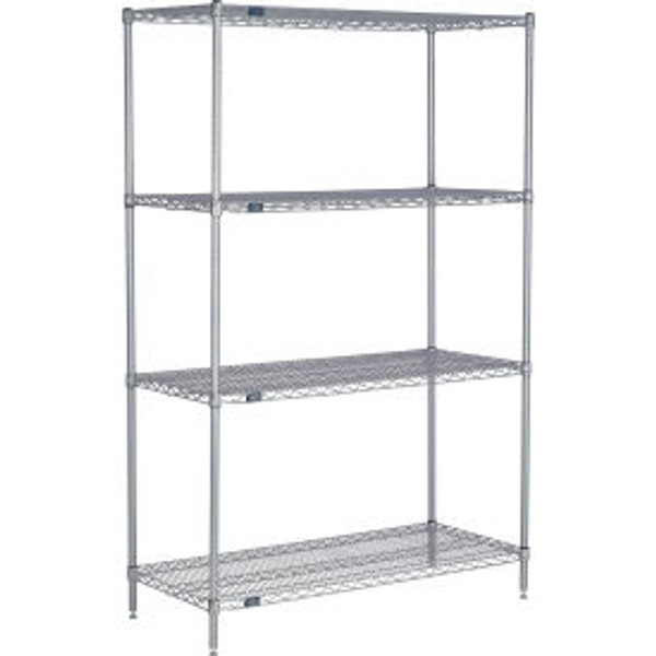 Nexel 4 Shelf, Nexelate Silver Epoxy Wire Shelving Unit, Starter, 36"W x 14"D x 63"H