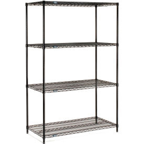 Nexel 4 Shelf, Black Epoxy Wire Shelving Unit, Starter, 72"W x 24"D x 74"H