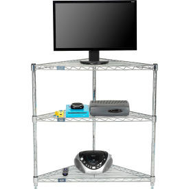 Nexel 3 Shelf, Chrome Corner Wire Shelving Unit, 32"W x 24"D x 34"H