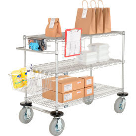Nexel Chrome Curbside Cart w/3 Shelves & Pneumatic Casters, 24"L x 21"W x 43"H