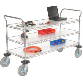 Nexel Chrome Wire Shelf Instrument Cart w/3 Shelves, 1200 Ib. Capacity, 60"L x 24"W x 44"H