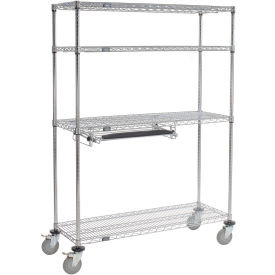 Nexel 4-Shelf Mobile Wire Computer LAN Workstation w/Keyboard Tray, 48"W x 18"D x 69"H, Chrome