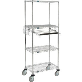Nexel 4-Shelf Mobile Wire Computer Workstation with Keyboard Tray, 30"W x 18"D x 79"H, Chrome