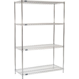 Nexel 4 Shelf, Chrome Wire Shelving Unit, Starter, 48"W x 21"D x 86"H