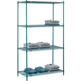 Nexel 4 Shelf, Poly-Green Wire Shelving Unit, Starter, 48"W x 21"D x 86"H