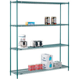 Nexel 4 Shelf, Poly-Green Wire Shelving Unit, Starter, 72"W x 14"D x 86"H