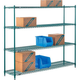 Nexel 4 Shelf, Poly-Green Wire Shelving Unit, Starter, 72"W x 14"D x 54"H