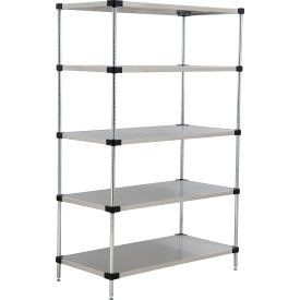 Nexel 5 Shelf, Stainless Steel Solid Shelving Unit, Starter, 48"W x 18"D x 86"H