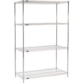Nexel 4 Shelf, Chrome Wire Shelving Unit, Starter, 48"W x 24"D x 74"H