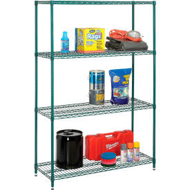 Nexel 4 Shelf, Green Epoxy Wire Shelving-In-A-Box, 48"W x 24"D x 74"H