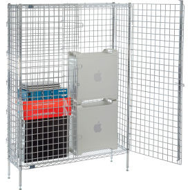 Nexel 1-Tier 2 Door Security Wire Shelving Unit, 1 Shelf, 48"Wx14"Dx66"H, Chrome, Unassembled