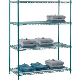 Nexel 4 Shelf, Poly-Green Wire Shelving Unit, Starter, 48"W x 21"D x 54"H