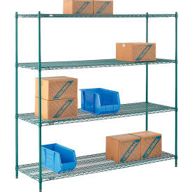 Nexel 4 Shelf, Poly-Green Wire Shelving Unit, Starter, 72"W x 21"D x 74"H