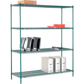 Nexel 4 Shelf, Poly-Green Wire Shelving Unit, Starter, 72"W x 21"D x 86"H