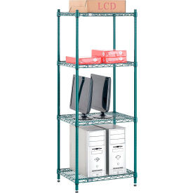 Nexel 4 Shelf, Poly-Green Wire Shelving Unit, Starter, 24"W x 18"D x 54"H