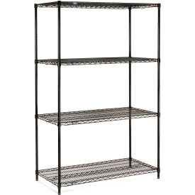 Nexel 4 Shelf, Black Epoxy Wire Shelving Unit, Starter, 42"W x 14"D x 63"H
